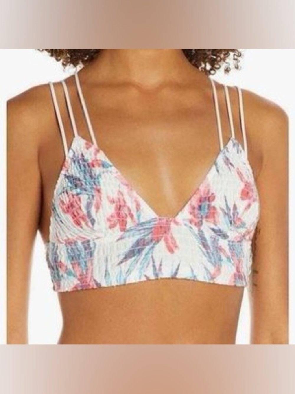 Free people stretchy Floral Strappy Bralette in White with Pink & Blue Sz s